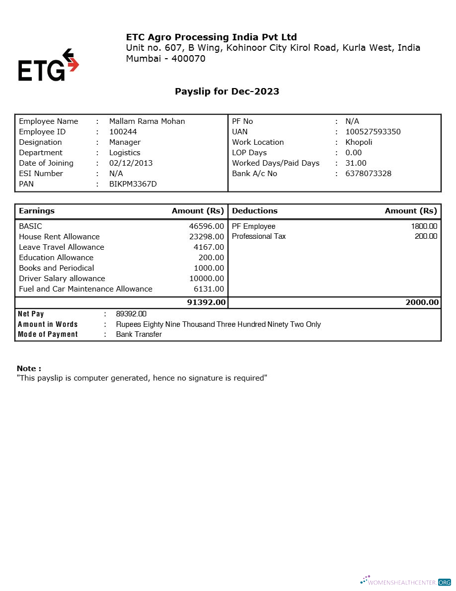 Download ETC Agro Processing India payslip template in Word and PDF formats.pdf, 1 Photoshop template